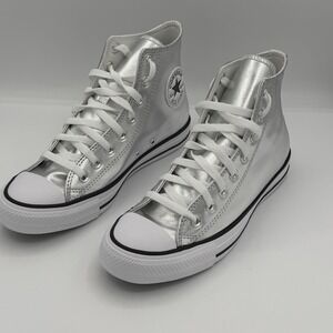 W8.5 Unisex CONVERSE Chuck Taylor ALL STAR HI Metallic Canvas Silver A14875C